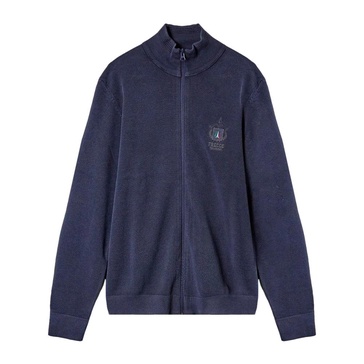 Navy Blue Full Zip Cotton Sweater