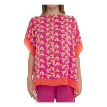 Flower Print Silk Boat Shaped Poncho