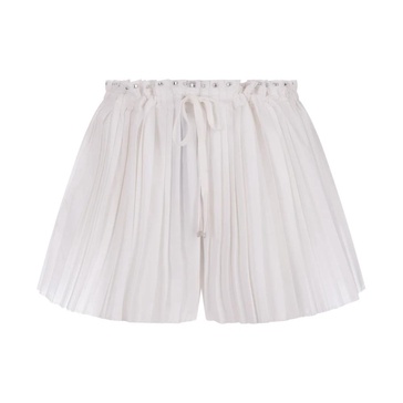 White Pleated Drawstring Shorts with Studs