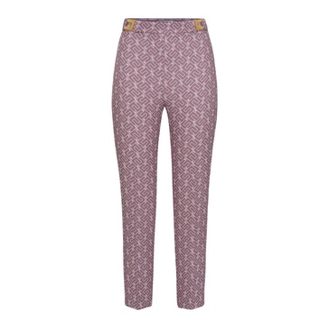 High-waisted Cigarette Trousers with All-Over Logo Print