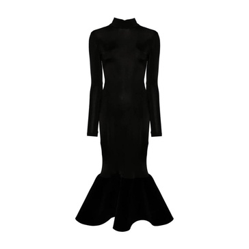 Black Mermaid Silhouette Dress with Velvet Trim