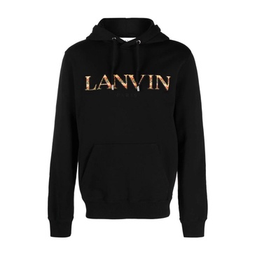 Black Hooded Cotton Sweater with Embroidered Logo