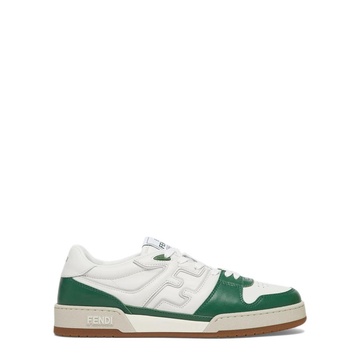 White Leather Lace-up Sneakers with Green Details