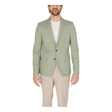 Green Plain Blazer Button Fastening