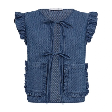 Denim Vest with Flounce Details