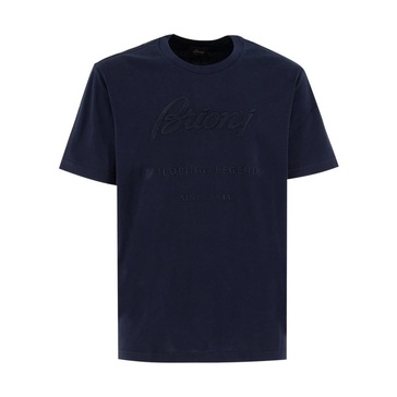 Navy Crew-neck T-shirt with Front Embroidery