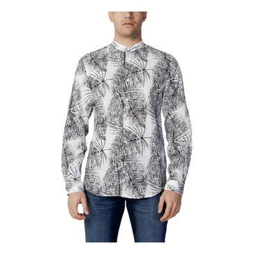 Black Print Mandarin Collar Shirt