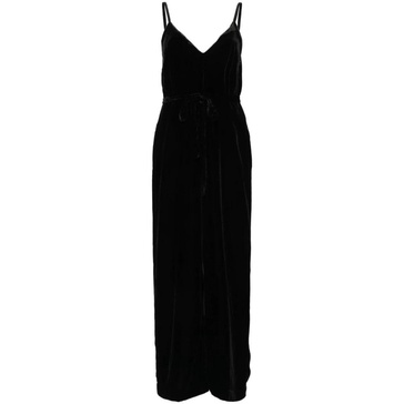 Black Velvet Maxi Dress with V-Neck