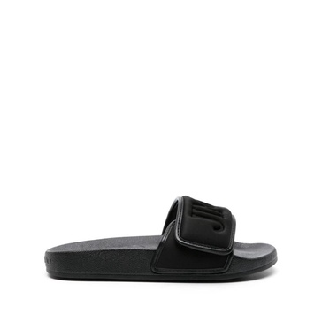 Black Leather Sandals with Touch-Strap Fastening