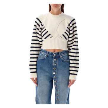 Striped Cropped Sweater White Navy