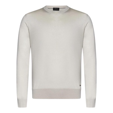 Ribbed crew neck cashmere sweater ivory