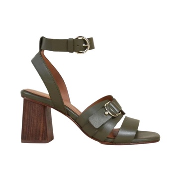 Micaela Leather Sandals with Square Wooden Heel