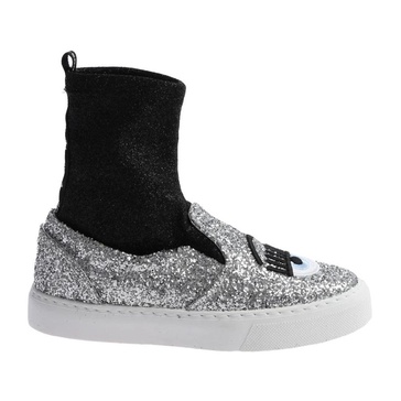 Women's high-top sneakers in and black glitter fabric