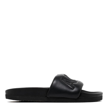 Black Calf Leather Logo Quilted Slides