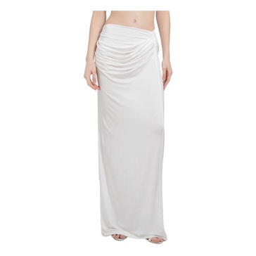 White Gathered Waistband Floor Length Skirt