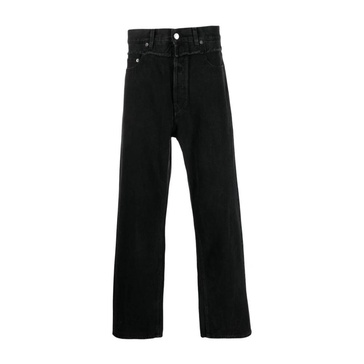 Black Frayed-Trim Loose Jeans