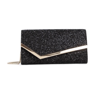 Black Glittered Fabric Shoulder Bag