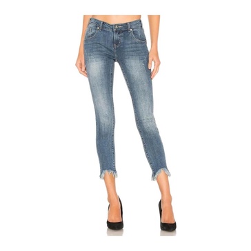 Frayed Hem Skinny Jeans Blue