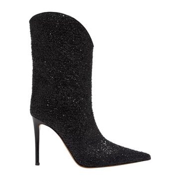 Black tweed stiletto ankle boots