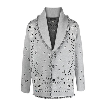 Shawl-Collar Fringed Bandana-Jacquard Cashmere Cardigan