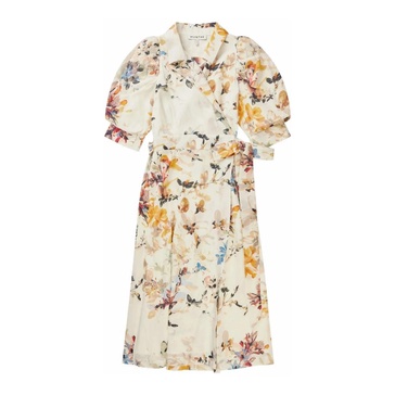 Beautiful Wrap Shirt Dress with Puff Sleeves and Floral Print