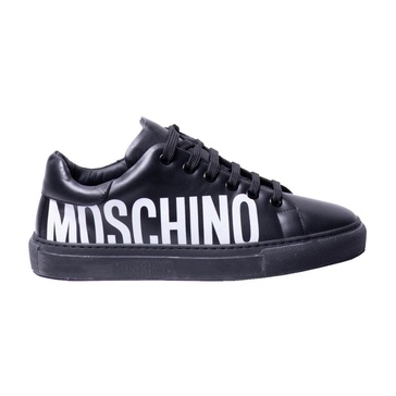 Black Logo Print Leather Sneakers