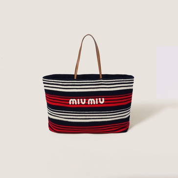 striped crochet-knit tote bag