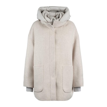 Moorer Reversible Sandy Wool Parka Paired With Down Jacket in Beige