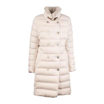 Moorer Double-Breasted Down Jacket With Lapin Collar in White