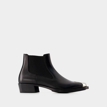 Black/Silver Leather Chelsea Boots