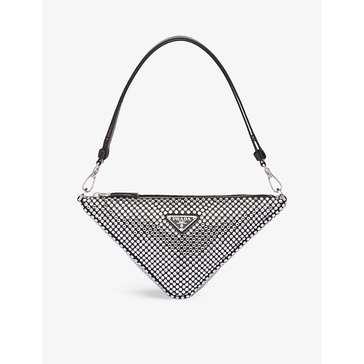 Triangle crystal-embellished satin bag