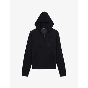 Logo-embroidered zip-neck wool hoody