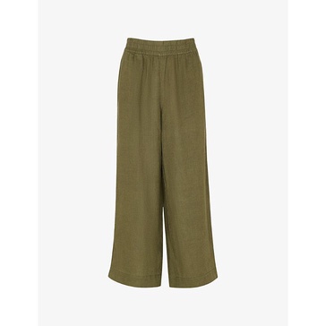 Elasticated-waist high-rise linen trousers