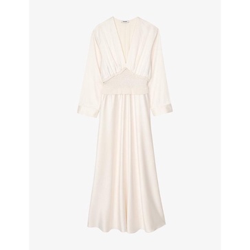 Satin-effect long-sleeve woven maxi dress