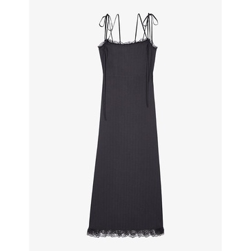 Lace-trim fitted-waist woven maxi dress