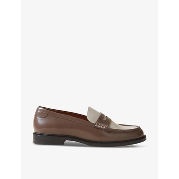 Contrast-panel slip-on leather loafers