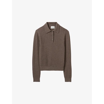 Logo-plaque ribbed wool polo jumper