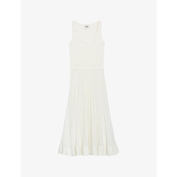 Scoop-neck pleated stretch-cotton maxi dress