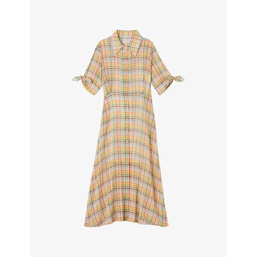 Saffron check-print cotton midi dress