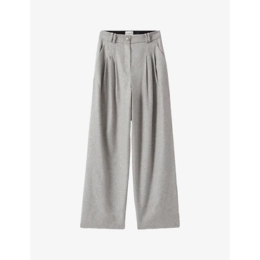 Wide-leg relaxed-fit high-rise wool-blend trousers