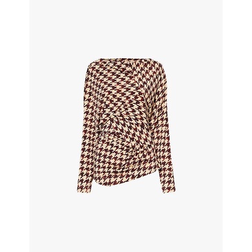 Boat-neck houndstooth-print stretch-jersey top