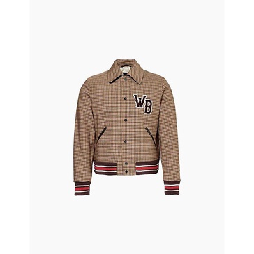 Homecoming check-pattern cotton-blend varsity jacket