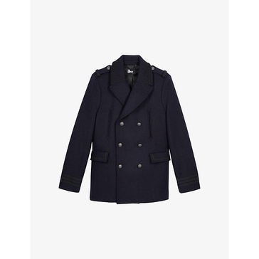 Lapel-collar double-breasted wool-blend coat