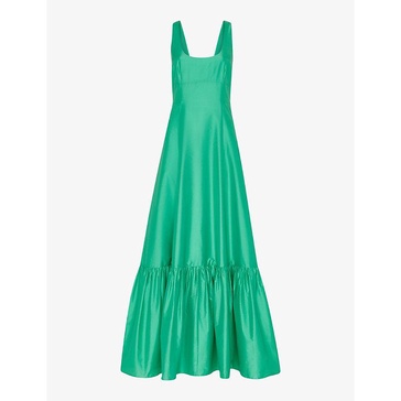 Scoop-neck frilled-hem taffeta maxi dress