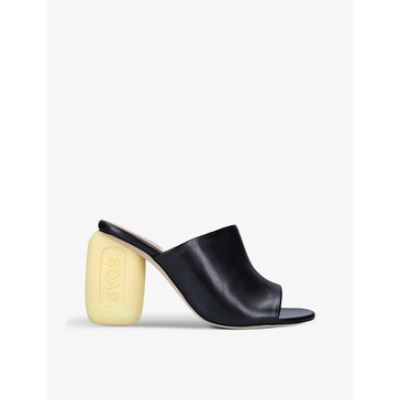 Soap-heel leather heeled mules