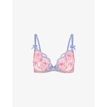 Winnette floral-lace underwired woven plunge bra