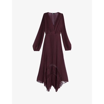 Asymmetric-hem pleated woven maxi dress