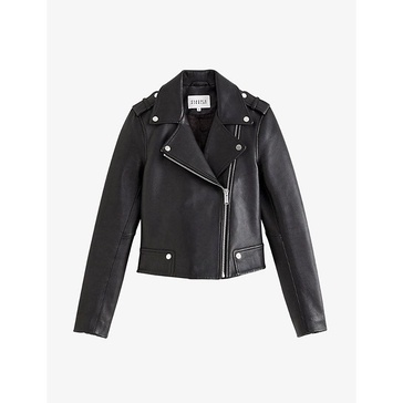 Biker-collar leather jacket