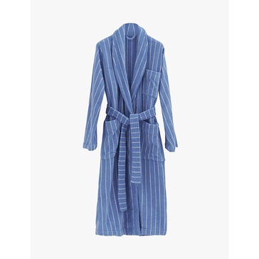 Striped shawl-collar organic-cotton robe