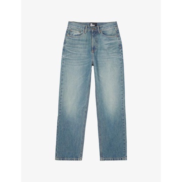 Whiskering straight-leg low-rise denim jeans